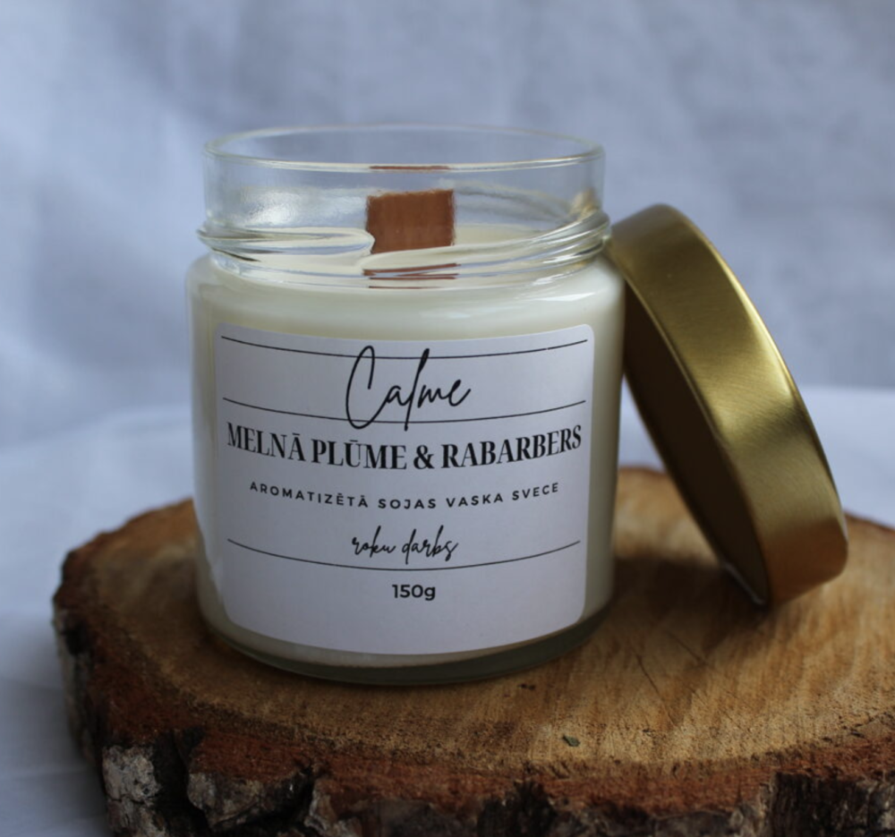 Natural soy wax scented jar candle "Black Plum and Rhubarb" - Image 2