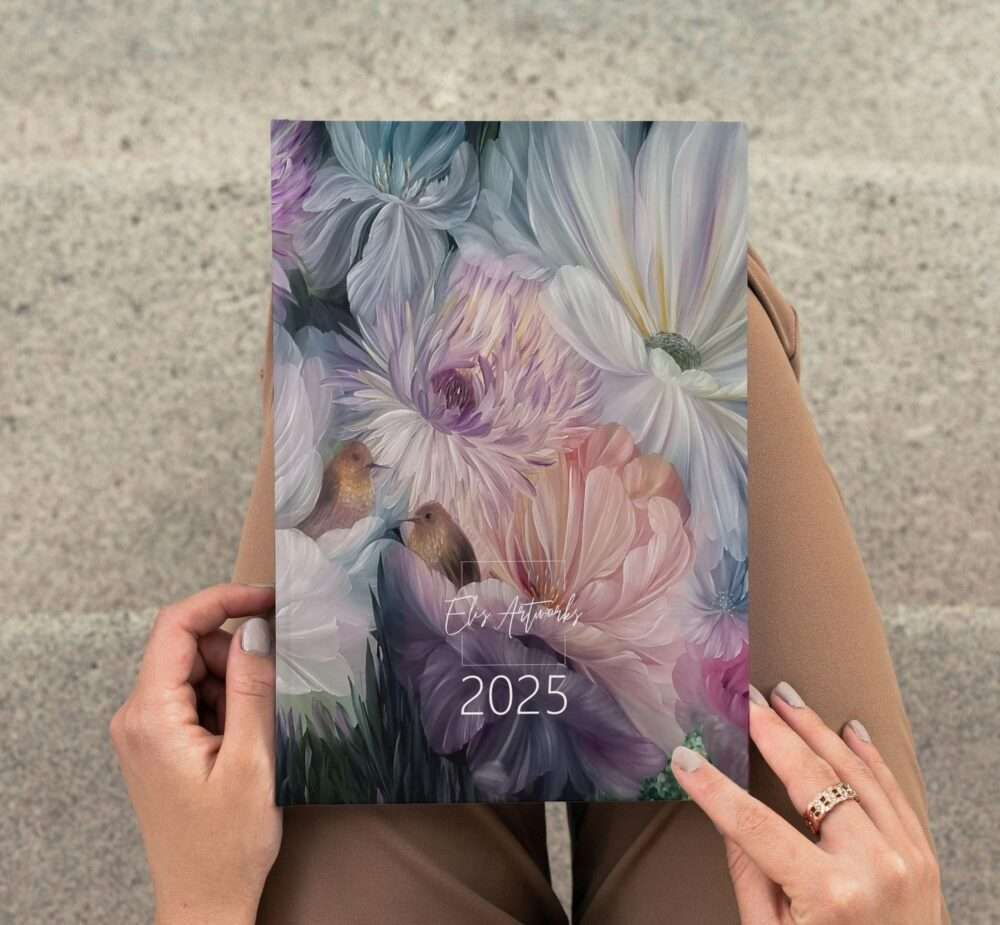 Beautiful 2025 planner with flower paintings 17x21cm - Image 2