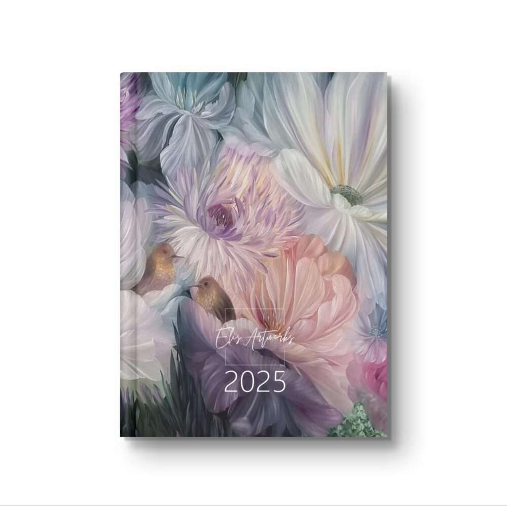 Skaists 2025. gada plānotājs ar ziedu gleznām 7
